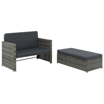 Set mobilier de grădină cu perne - 2 piese - gri - poliratan
