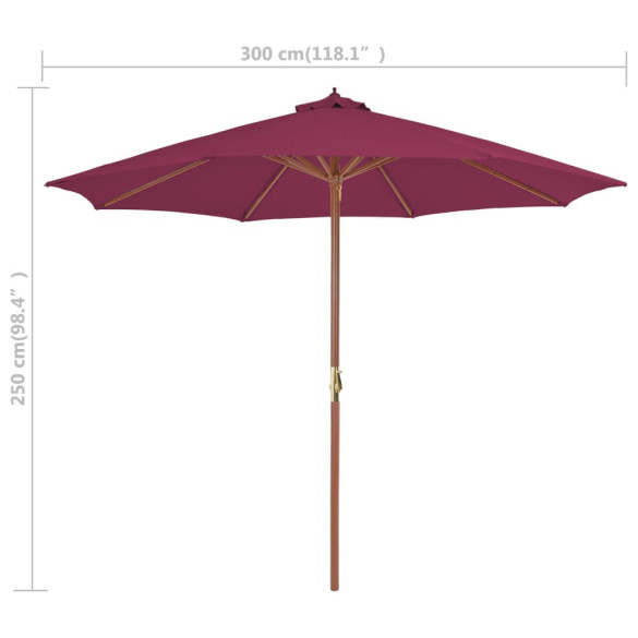 Umbrelă de soare exterior lemn 300 cm roșu bordo