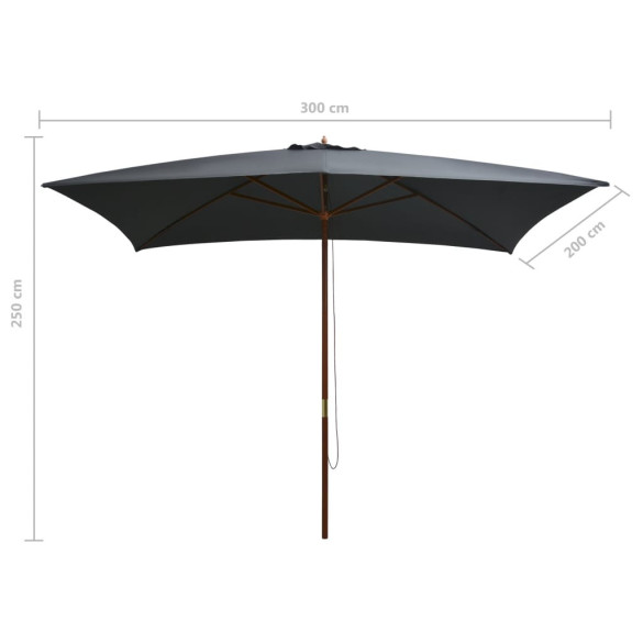 Umbrelă de soare exterior din lemn - 200x300 cm antracit Umbrelă de soare exterior din lemn - 200x300 cm antracit