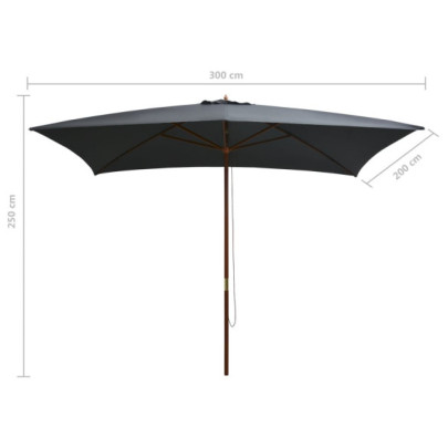 Umbrelă de soare exterior din lemn - 200x300 cm antracit