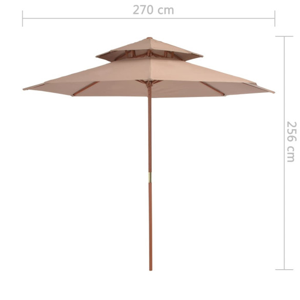 Umbrelă Dublă de Soare din Lemn - 270 cm - Gri Taupe