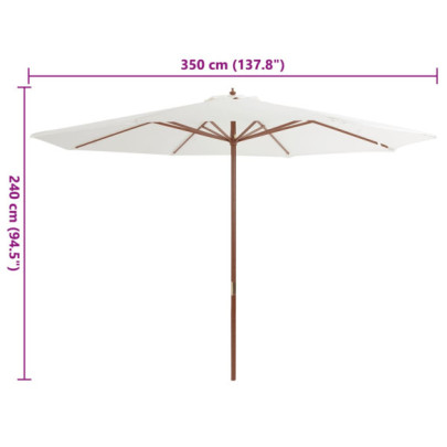Umbrelă de soare exterior din lemn, 350 cm - Alb nisipiu