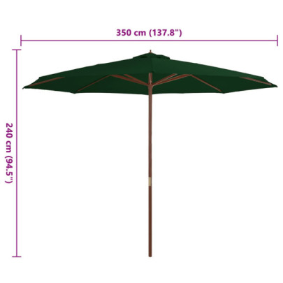 Umbrelă de soare din lemn, 350 cm - Verde | Livrare Gratuită