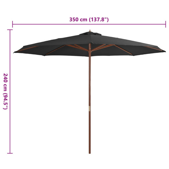 Umbrelă de soare 350 cm cu stâlp lemn | Protecție UV