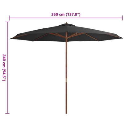 Umbrelă de soare 350 cm cu stâlp lemn | Protecție UV