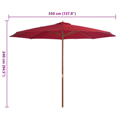 Umbrelă de soare cu stâlp lemn vișiniu 350 cm - Livrare gratuită