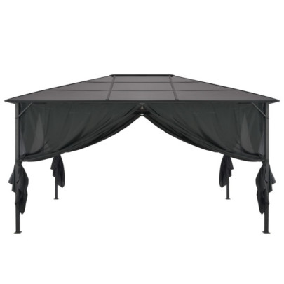 Pavilion cu Perdele Negru 4x3m - Aluminiu | Livrare Gratuită