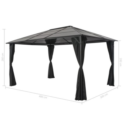 Pavilion cu Perdele Negru 4x3m - Aluminiu | Livrare Gratuită
