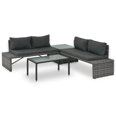 Set mobilier de grădină cu perne - 3 piese - gri - poliratan