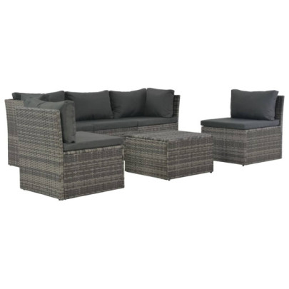 Set mobilier de grădină cu perne - 4 piese - gri - poliratan