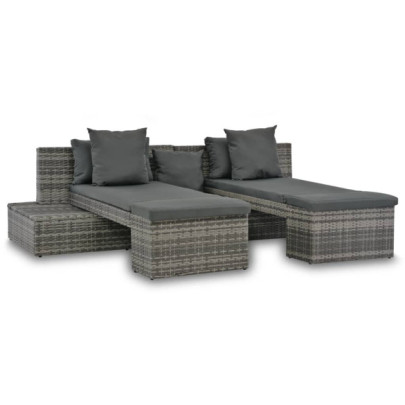 Set mobilier de grădină cu perne - 4 piese - gri - poliratan