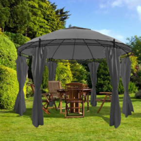 Pavilion Rotund cu Perdele Antracit 3,5x2,7 m | Rezistent la UV