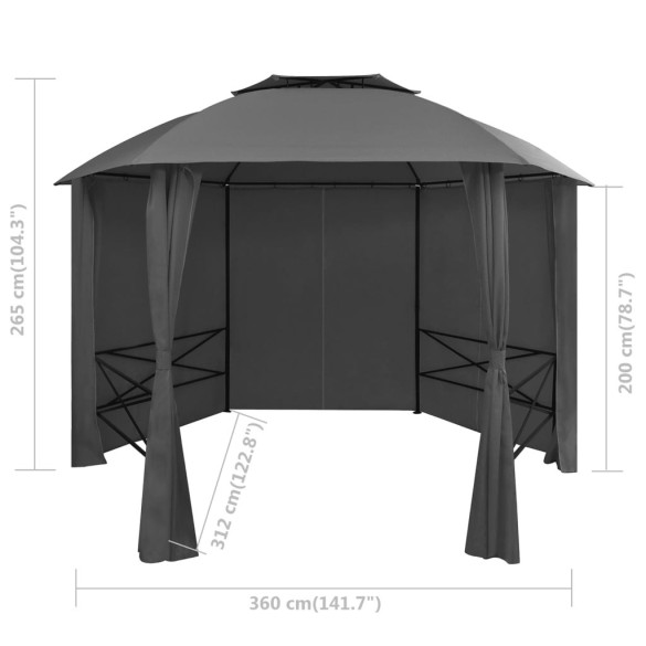 Pavilion Hexagonal Garden cu Perdele - 360x265 cm - Antracit