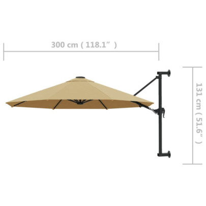 Umbrelă soare montaj perete 300 cm gri taupe - Livrare gratuită