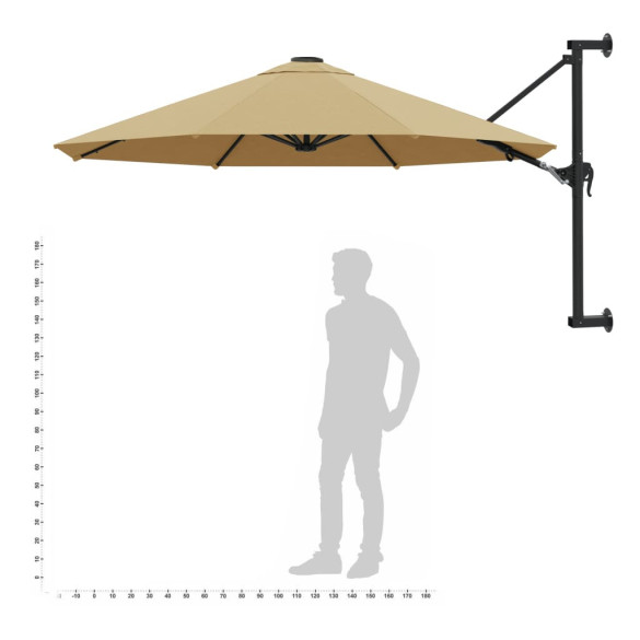 Umbrelă soare montaj perete 300 cm gri taupe - Livrare gratuită