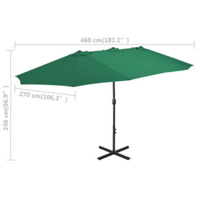 Umbrelă de soare exterior - Aluminiu, Verde, 460x270 cm