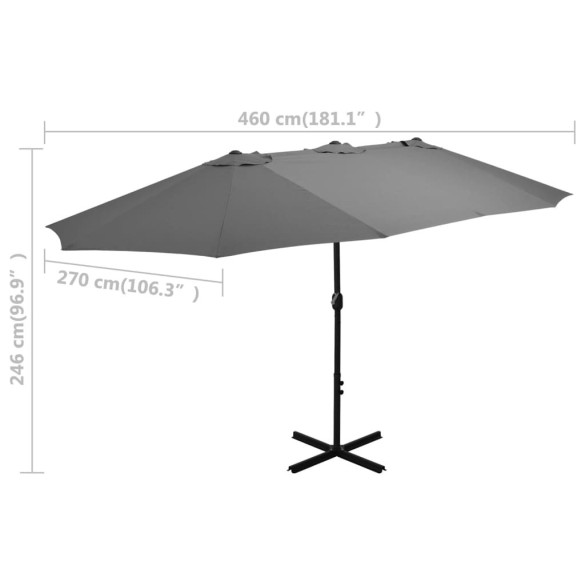 Umbrelă de soare cu stâlp aluminiu - Antracit 460x270 cm