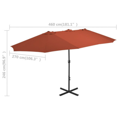 Umbrelă de soare exterior cărămizie cu stâlp aluminiu