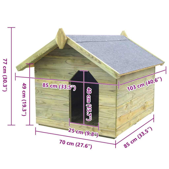 Cușcă Câine Grădină - Acoperiș Detașabil - Lemn Pin