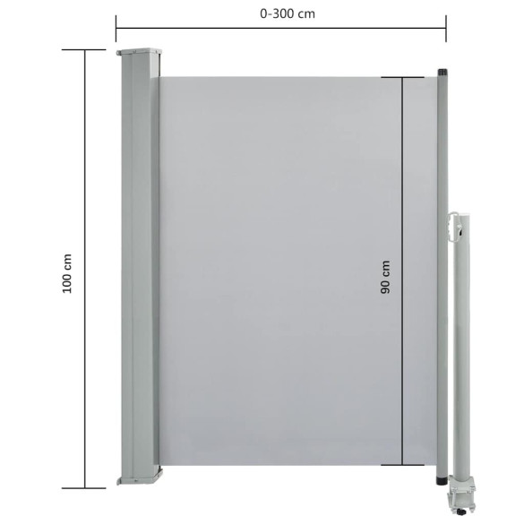 Copertină Laterală Retractabilă Gri pentru Terasă 100x300 cm