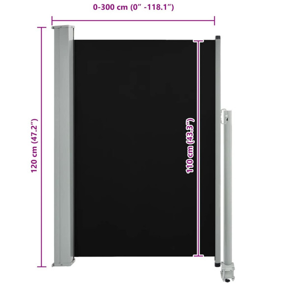 Copertină Laterală Retractabilă Terasă - Negru 120x300 cm