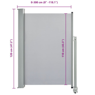 Copertină laterală retractabilă de terasă - gri - 120 x 300 cm
