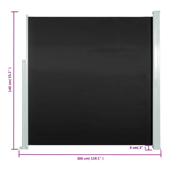 Copertină Laterală Retractabilă - Negru 140x300 cm | Livrare Gratuită