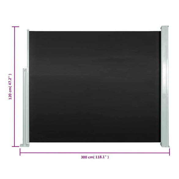 Copertină Laterală Retractabilă - Negru 120x300 cm | Livrare Gratuită