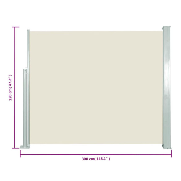 Copertină Laterală Retractabilă Crem - 120x300 cm | Livrare Gratuită