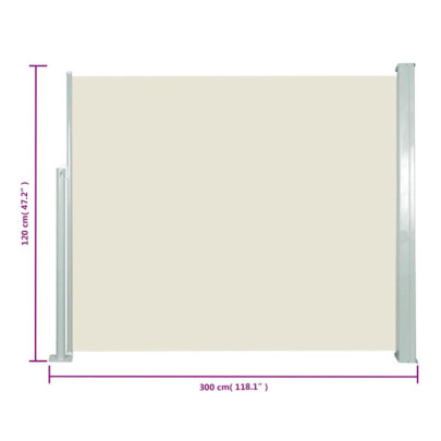 Copertină Laterală Retractabilă Crem - 120x300 cm | Livrare Gratuită