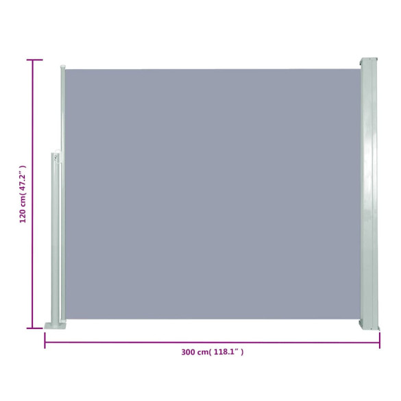 Copertină Laterală Retractabilă Gri 120x300 cm | Livrare Gratuită
