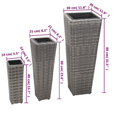 Straturi Grădină Înălțate Poliratan - 3 Bucăți Gri