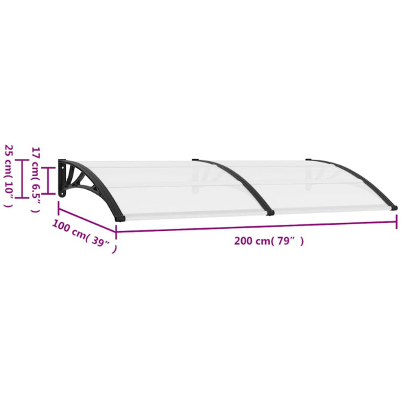 Copertină Ușă Policarbonat 200x100 cm | Livrare Gratuită