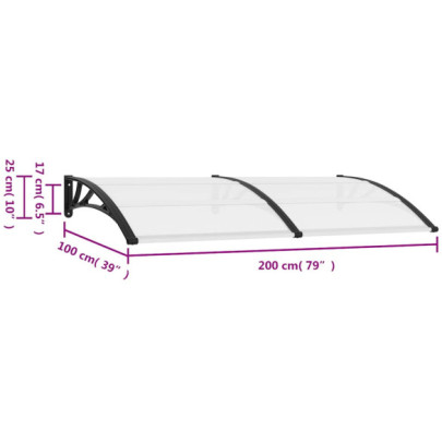 Copertină Ușă Policarbonat 200x100 cm | Livrare Gratuită