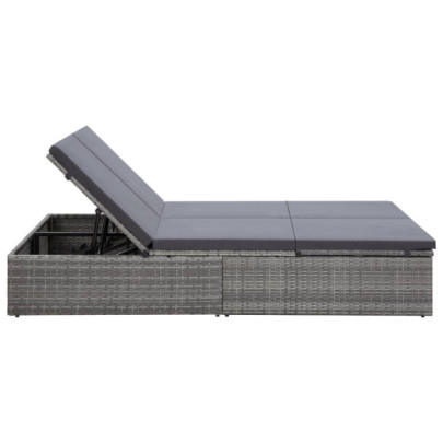 Șezlong Dublu cu Pernă - Ratan PE, Gri - Comandă Online