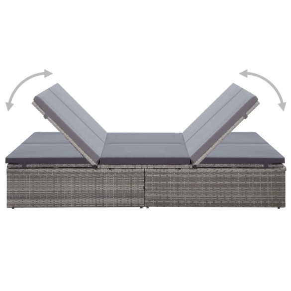 Șezlong Dublu cu Pernă - Ratan PE, Gri - Comandă Online