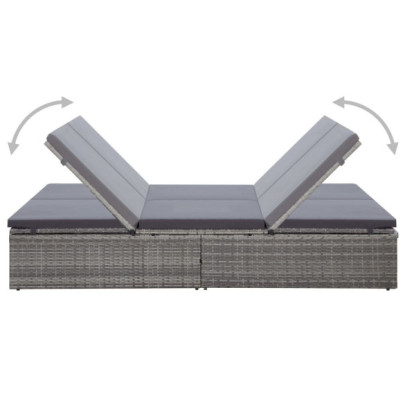 Șezlong Dublu cu Pernă - Ratan PE, Gri - Comandă Online