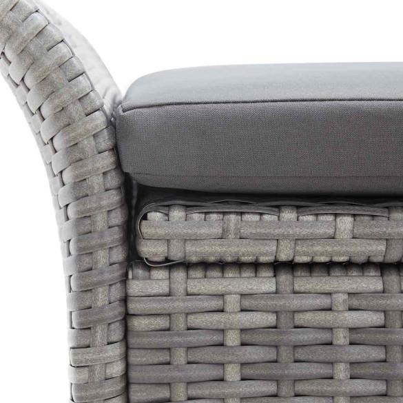 Bancă de depozitare cu pernă gri, poliratan - 138 cm