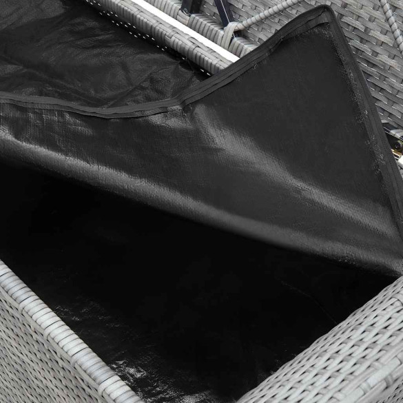 Bancă de depozitare cu pernă gri, poliratan - 138 cm