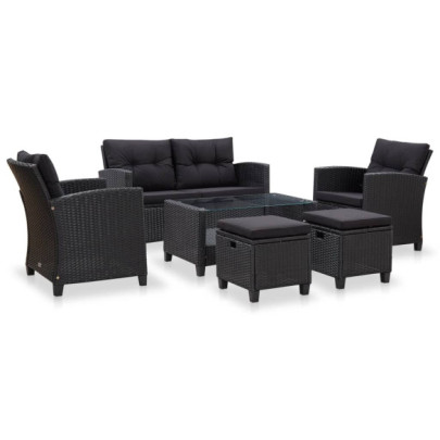 Set mobilier de grădină cu perne - 6 piese - negru - poliratan