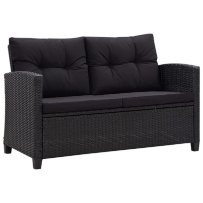 Canapea de grădină cu 2 locuri cu perne - negru - 124 cm - poliratan
