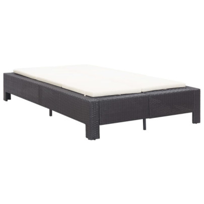 Șezlong de 2 persoane cu pernă - negru - poliratan