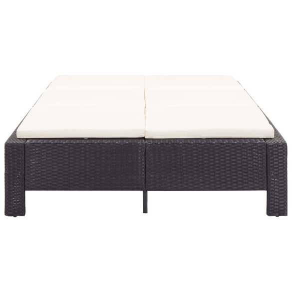 Șezlong de 2 persoane cu pernă - negru - poliratan