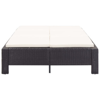 Șezlong de 2 persoane cu pernă - negru - poliratan