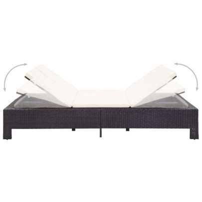 Șezlong de 2 persoane cu pernă - negru - poliratan