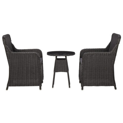 Set mobilier bistro de grădină cu perne 3 piese negru poliratan