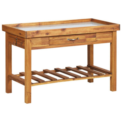 Banc de lucru de grădină - blat din zinc - lemn masiv de acacia