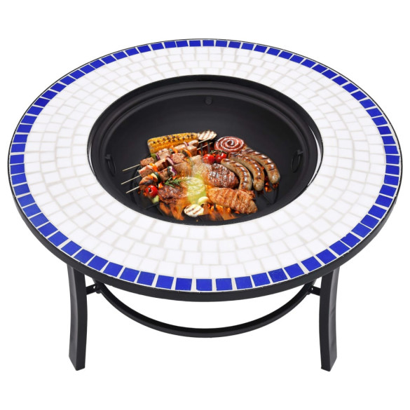 Vatră de Foc cu Mozaic Ceramică - Albastru și Alb - 68 cm Vatră de Foc cu Mozaic Ceramică - Albastru și Alb - 68 cm