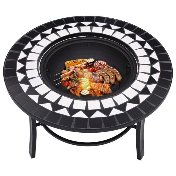 Vatră de Foc cu Mozaic Ceramică - 68 cm - Negru și Alb Vatră de Foc cu Mozaic Ceramică - 68 cm - Negru și Alb