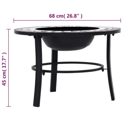 Vatră de Foc cu Mozaic Ceramică - 68 cm - Negru și Alb